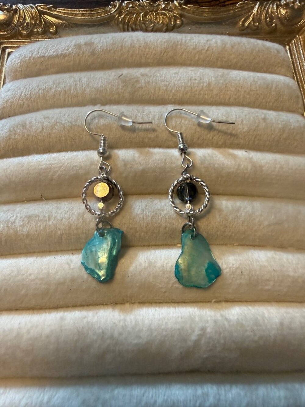 New Ocean Shimmer – Turquoise Shell Fragment Dangle Earrings